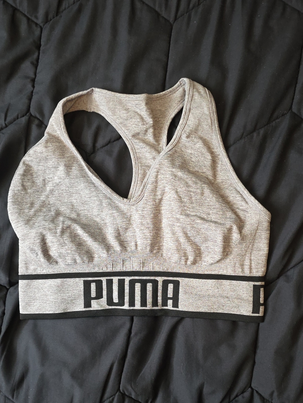 Puma Gray Seamless Racerback Sports Bra with Logo Band